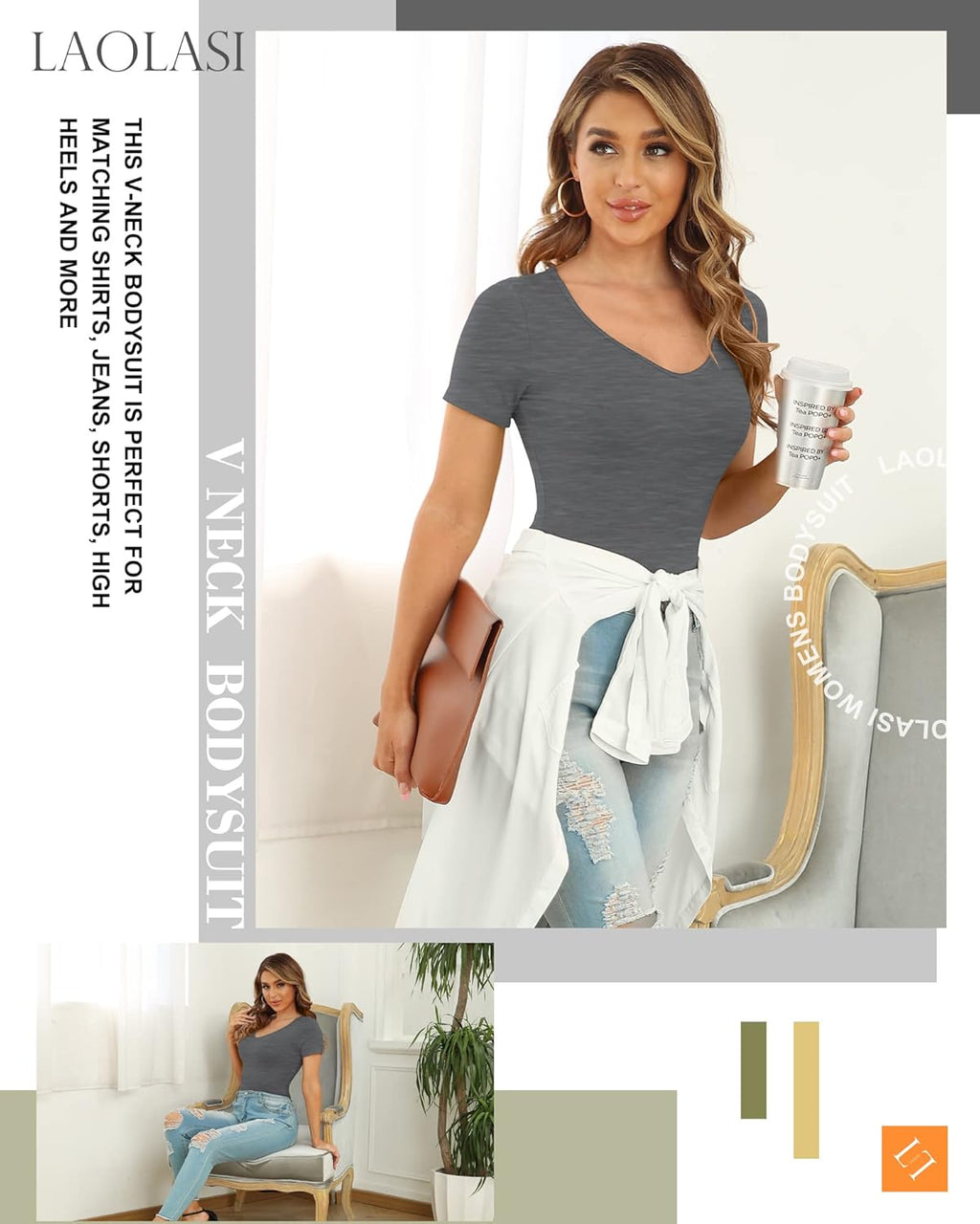 Women'S V Neck Bodysuits 2024 Slim Fit Casual Extender Bodysuit Daily Tshirts
