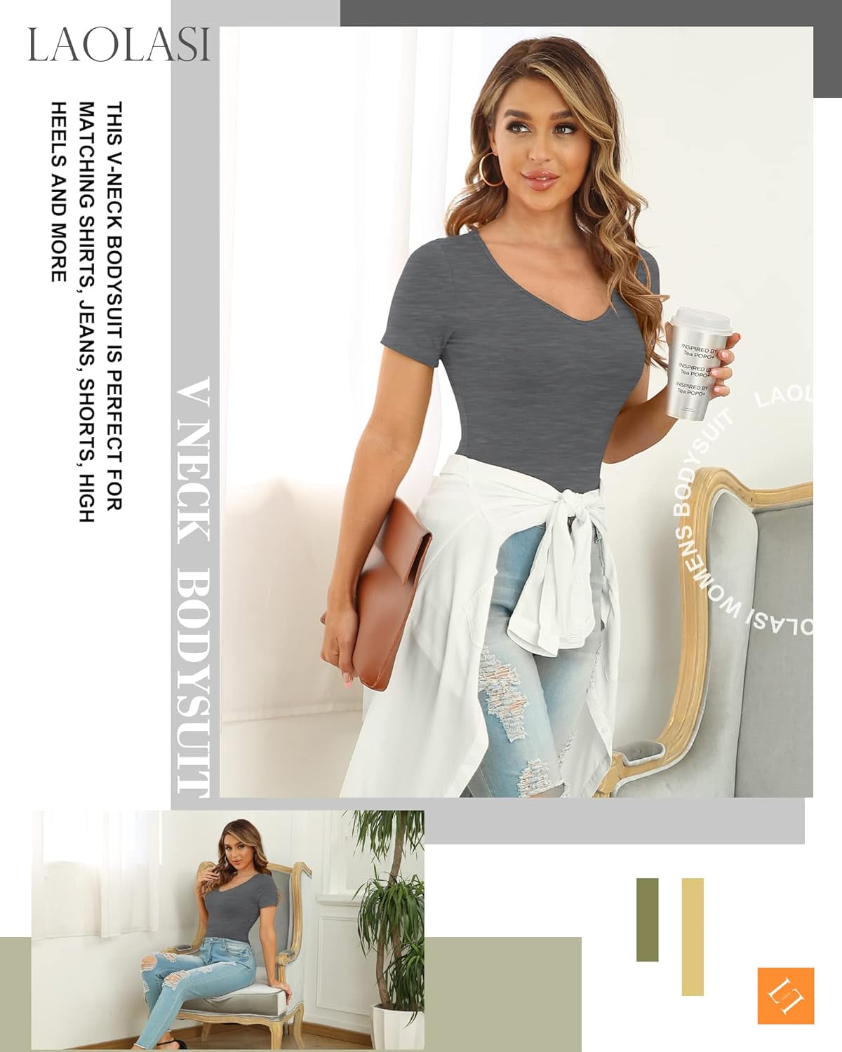 Women'S V Neck Bodysuits 2024 Slim Fit Casual Extender Bodysuit Daily Tshirts