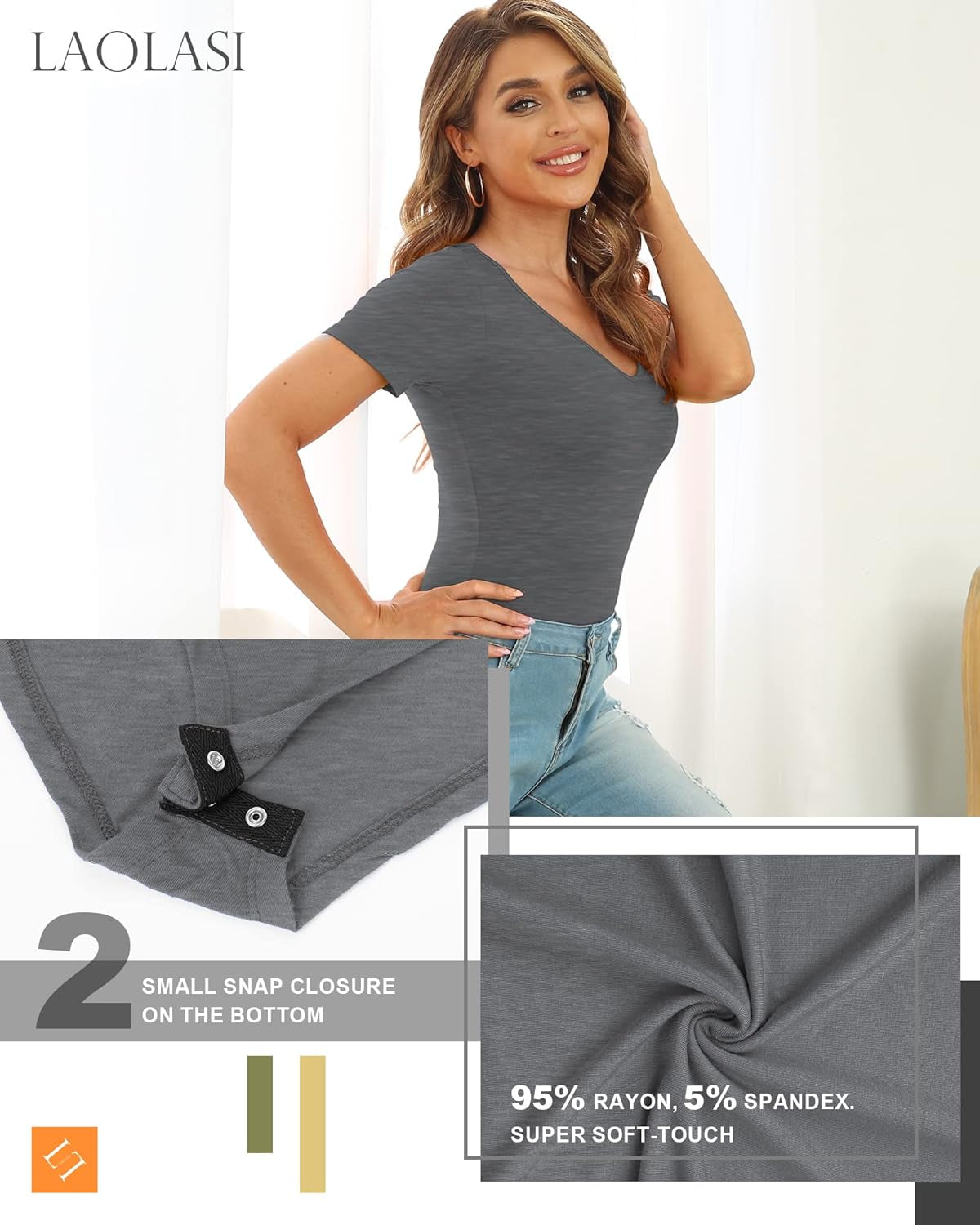 Women'S V Neck Bodysuits 2024 Slim Fit Casual Extender Bodysuit Daily Tshirts